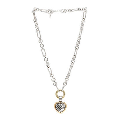 David Yurman Sterling Silver 18K Yellow Gold Cable Heart Figaro Necklace 3 of 4