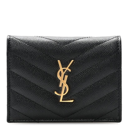 Saint Laurent Grain De Poudre Matelasse Chevron Monogram Card Case Black 1 of 10