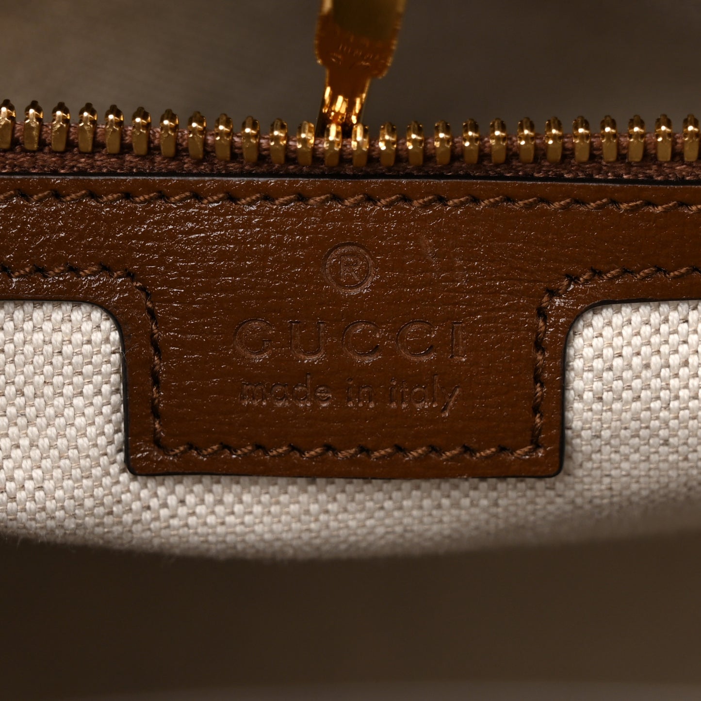 GG Supreme Monogram Azalea Calfskin Small Retro Interlocking G Tote Bag Beige Ebony Brown Sugar