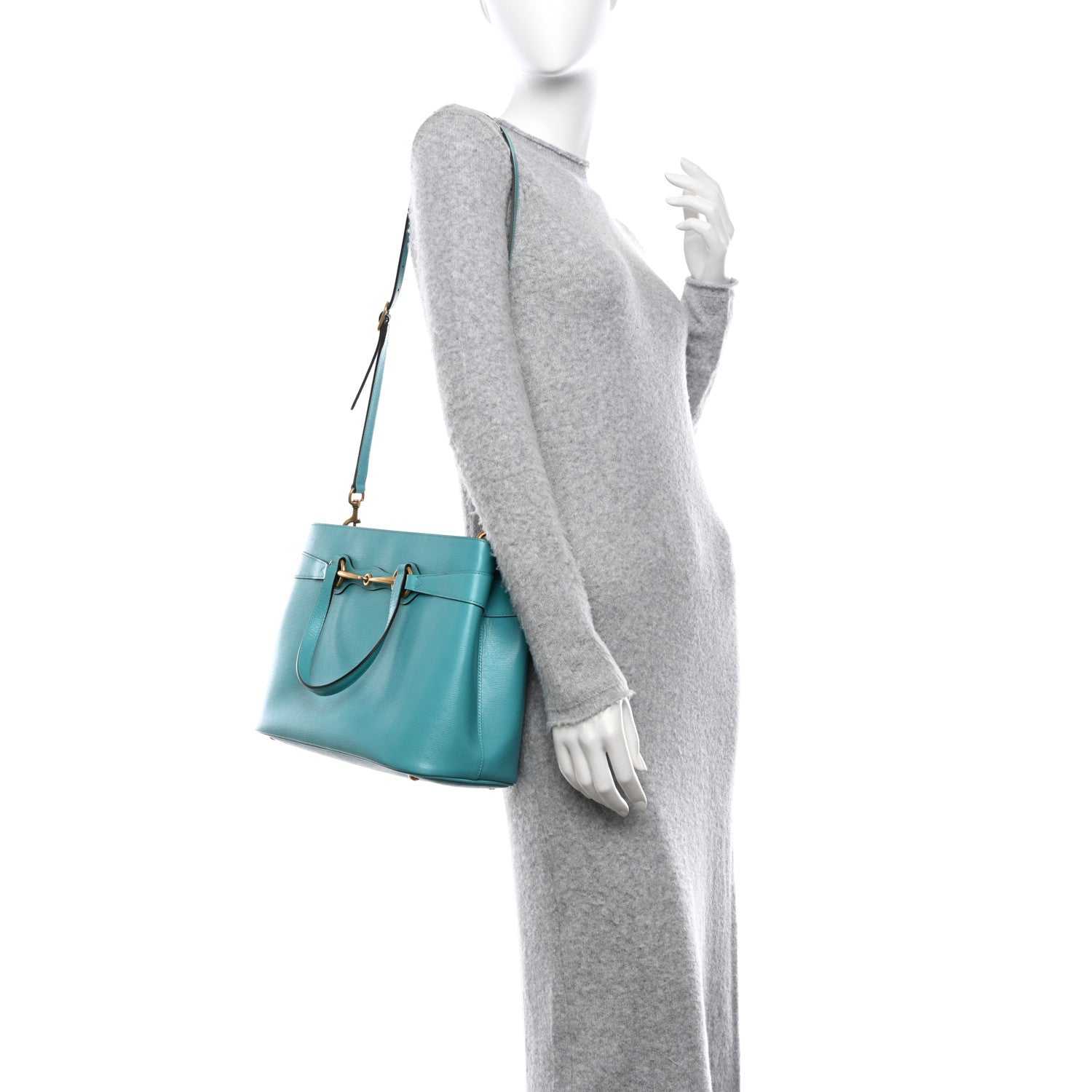 Gucci Textured Calfskin Medium Bright Bit Tote Blue 2 of 9