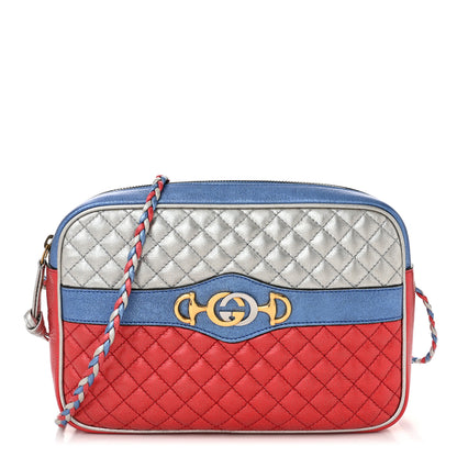 Gucci Laminated Nappa Trapuntata Small Zumi Shoulder Bag Rosso Marine Argento 1 of 10