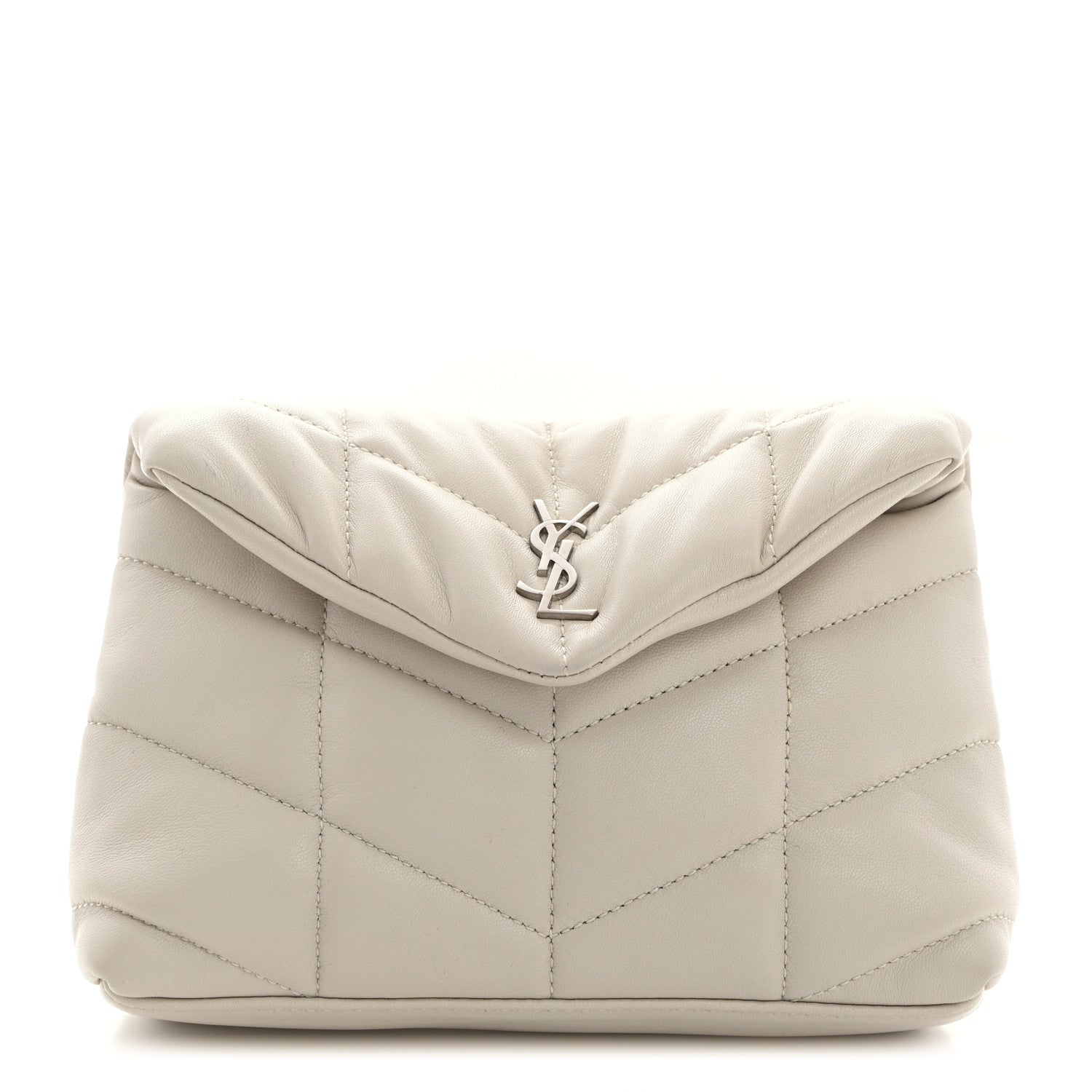 Saint Laurent Lambskin Monogram Loulou Puffer Pouch Clutch Crema Soft 1 of 9