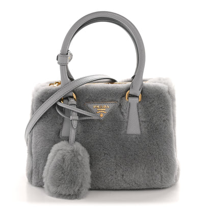 Prada Shearling Mini Galleria Double Zip Tote Fiordaliso 1 of 12