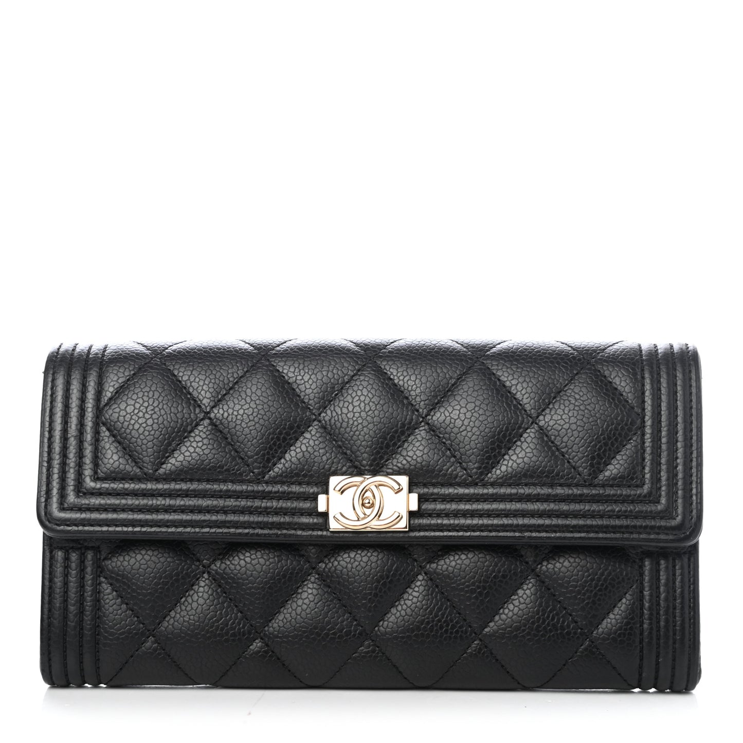 Caviar Quilted Large Boy Gusset Flap Wallet Black