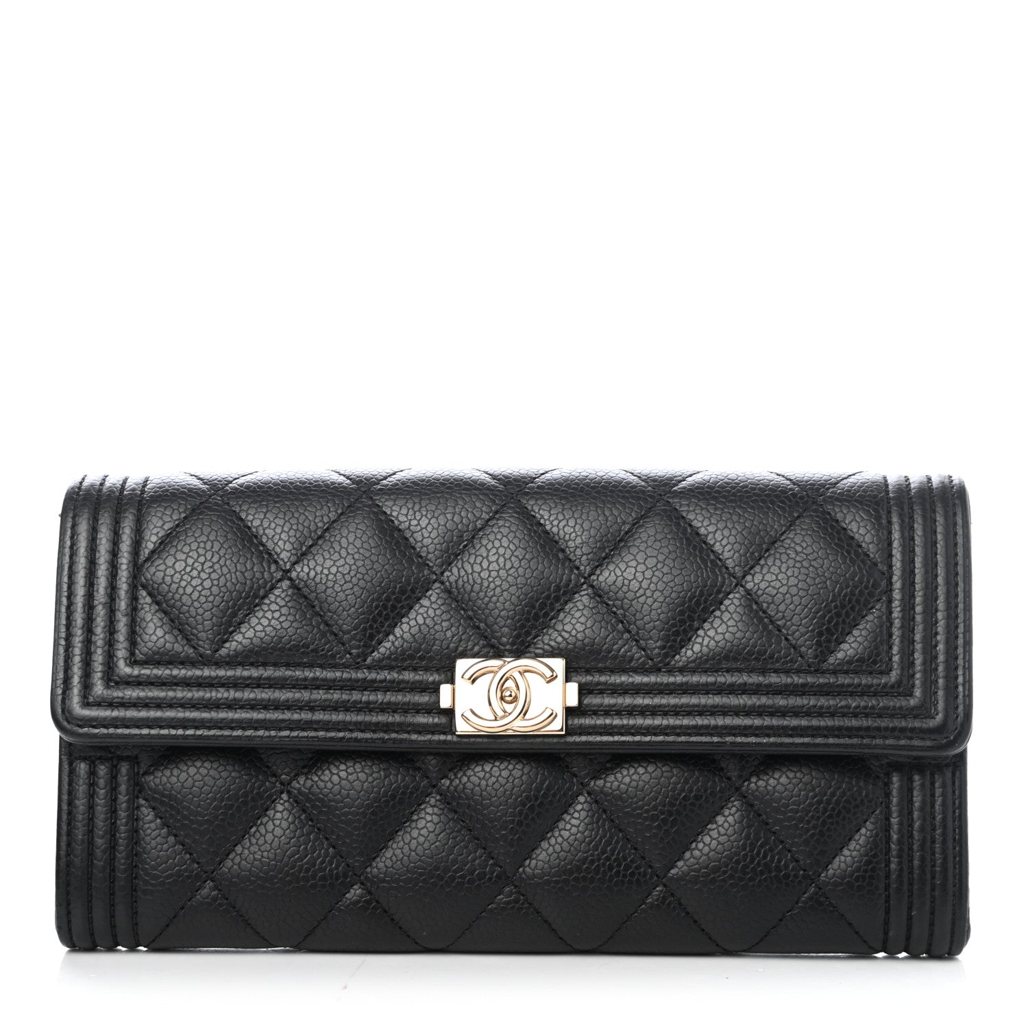 Chanel Caviar Quilted Large Boy Gusset Flap Wallet Black 1 of 4