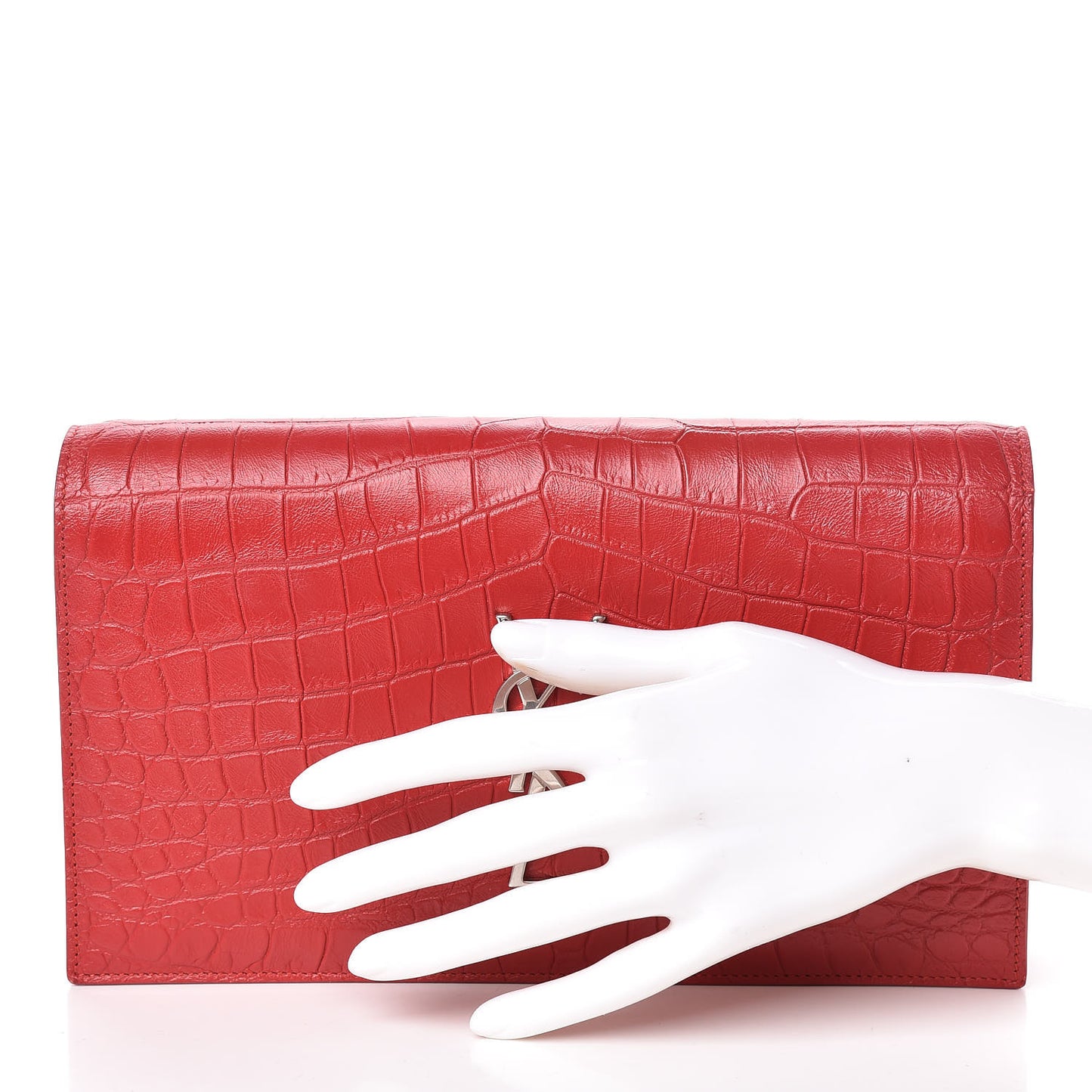 Calfskin Crocodile Embossed Classic Kate Monogram Clutch Red