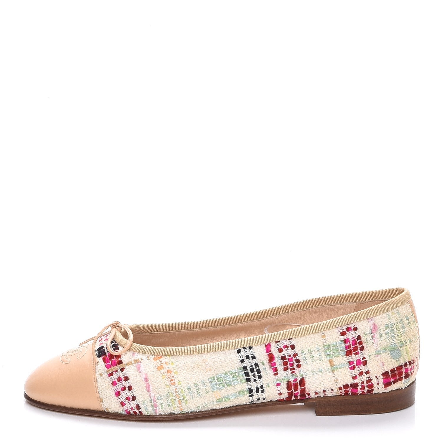 Chanel Tweed Calfskin Cap Toe Ballerina Flats 39.5 Beige Multicolor 1 of 7