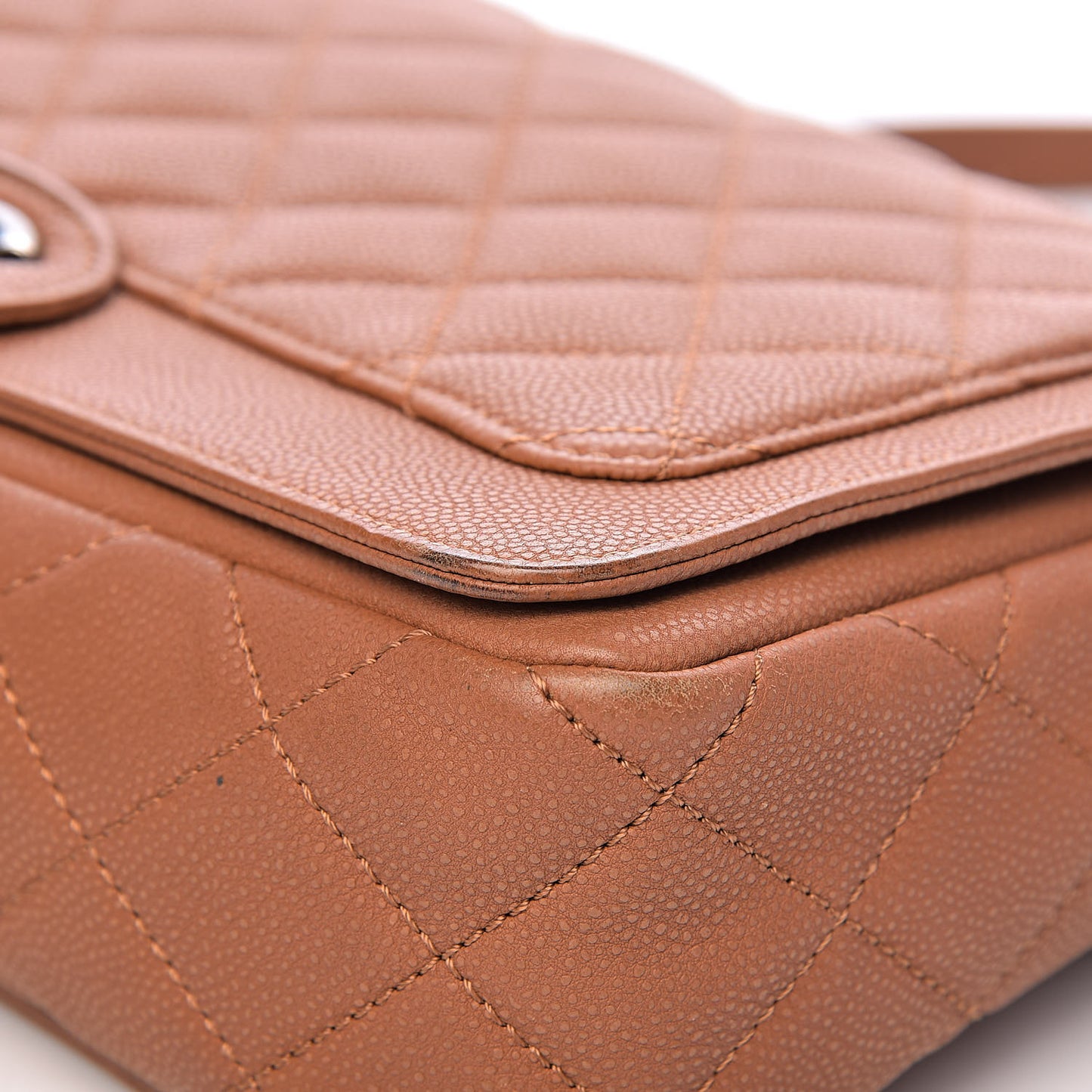 Washed Caviar Quilted Large Turn Around Ligne Flap Camel