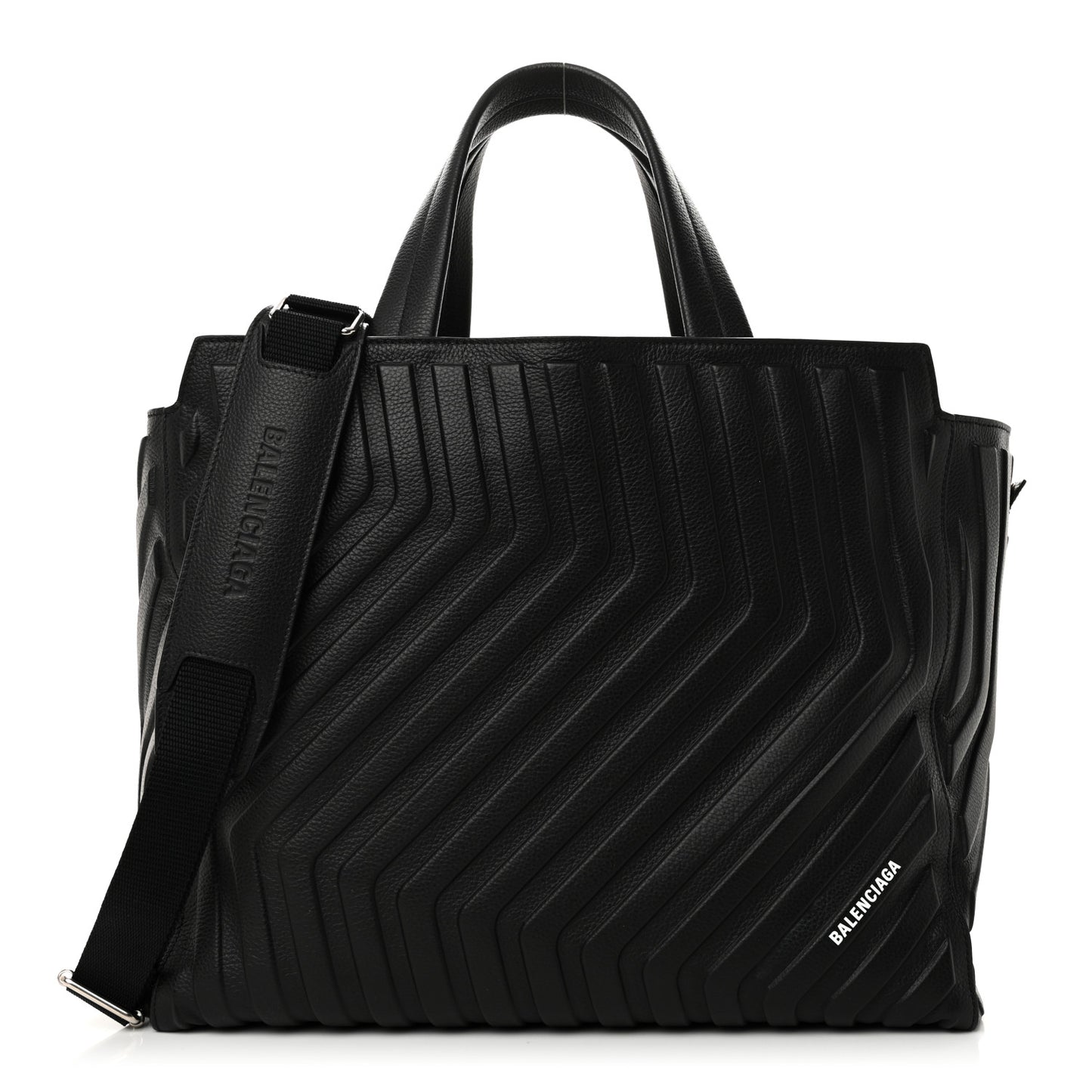 Grained Calfskin Embossed Car East West Tote Black