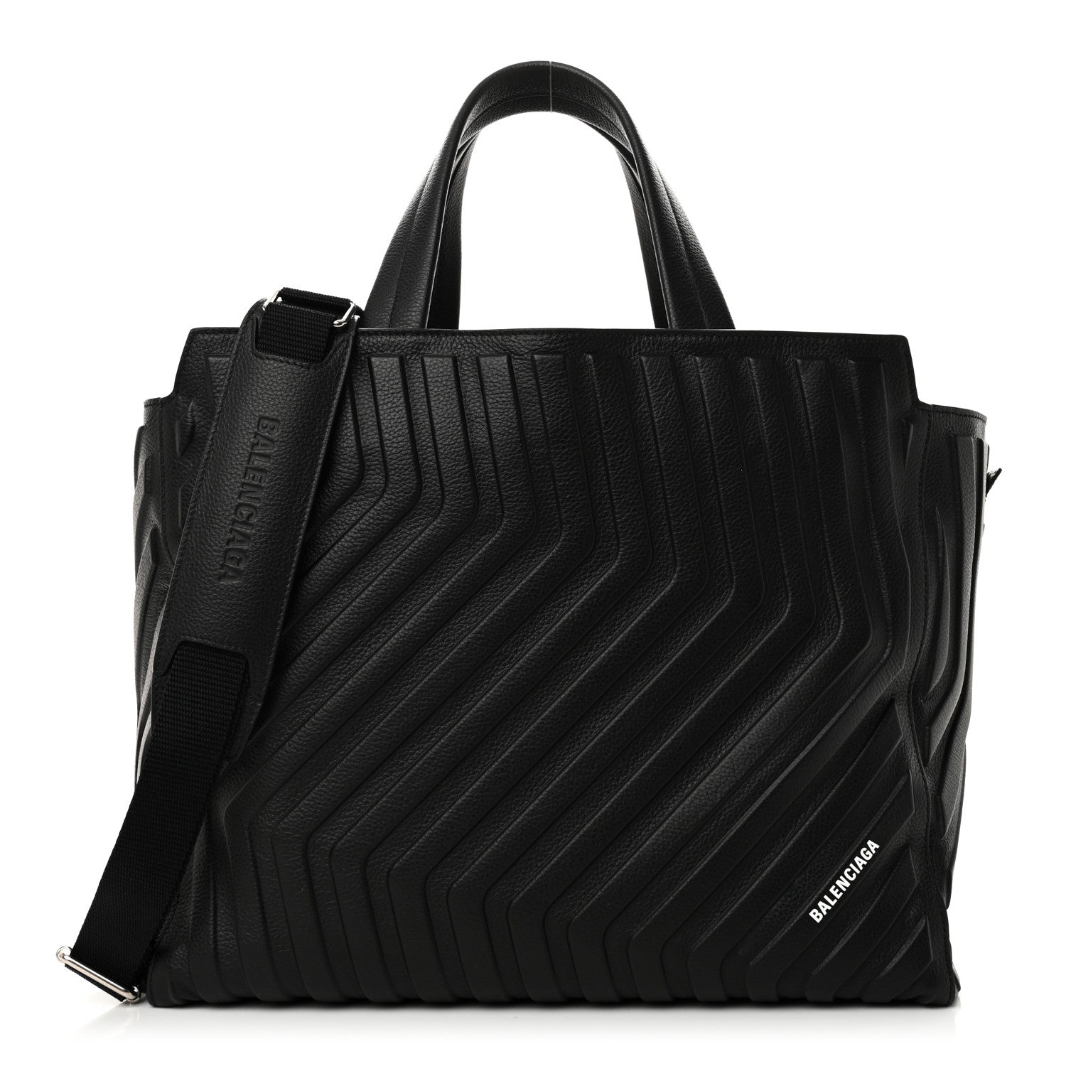 Balenciaga Grained Calfskin Embossed Car East West Tote Black 1 of 10