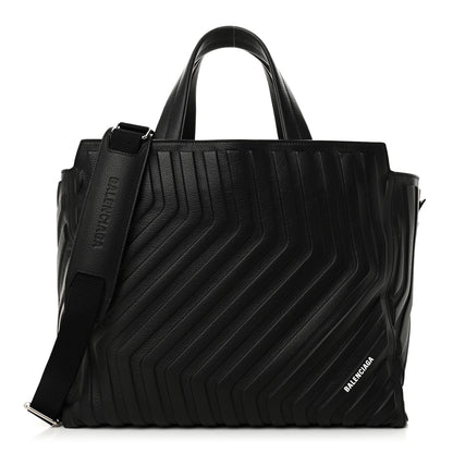 Balenciaga Grained Calfskin Embossed Car East West Tote Black 1 of 10