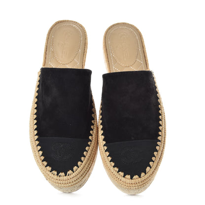 Chanel Suede Grosgrain CC Espadrille Mules 38 Black 8 of 9