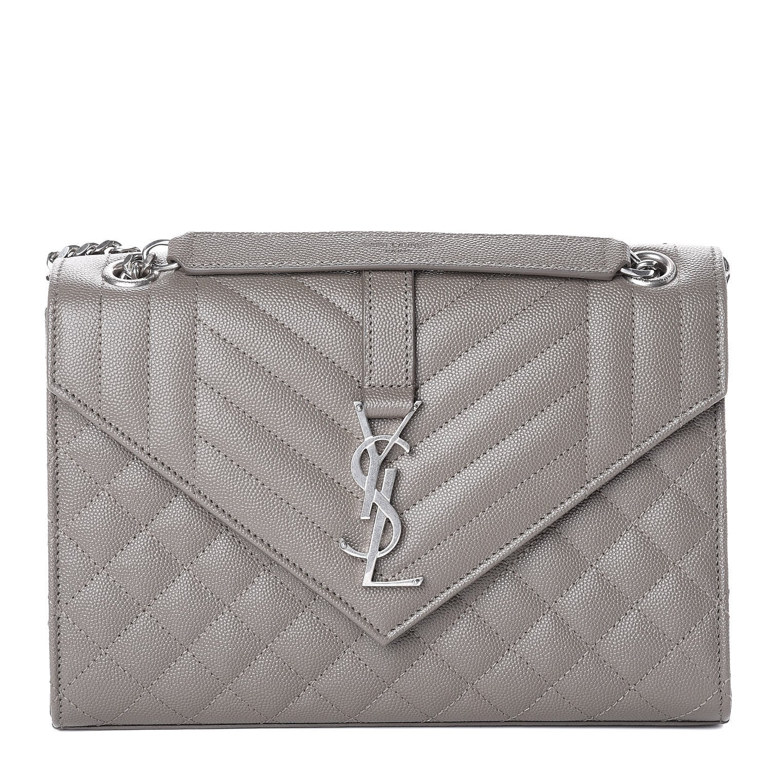 Saint Laurent Grain De Poudre Textured Mixed Matelasse Medium Triquilt Monogram Satchel New Stone 1 of 10