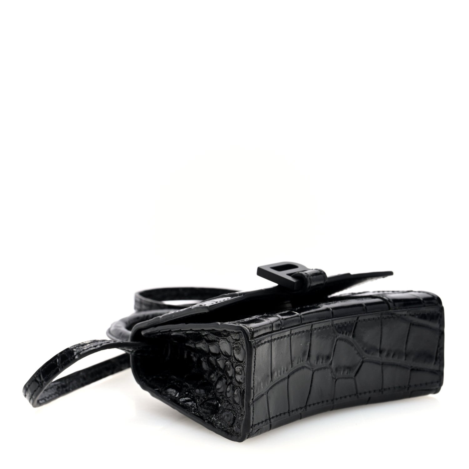 Balenciaga Shiny Calfskin Monochrome Crocodile Embossed Hourglass Top Handle Bag Mini Black 4 of 9