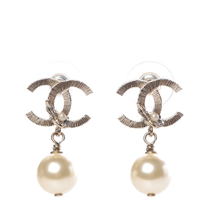 Chanel Crystal Pearl CC Drop Leaf Earrings Gold 1 of 6