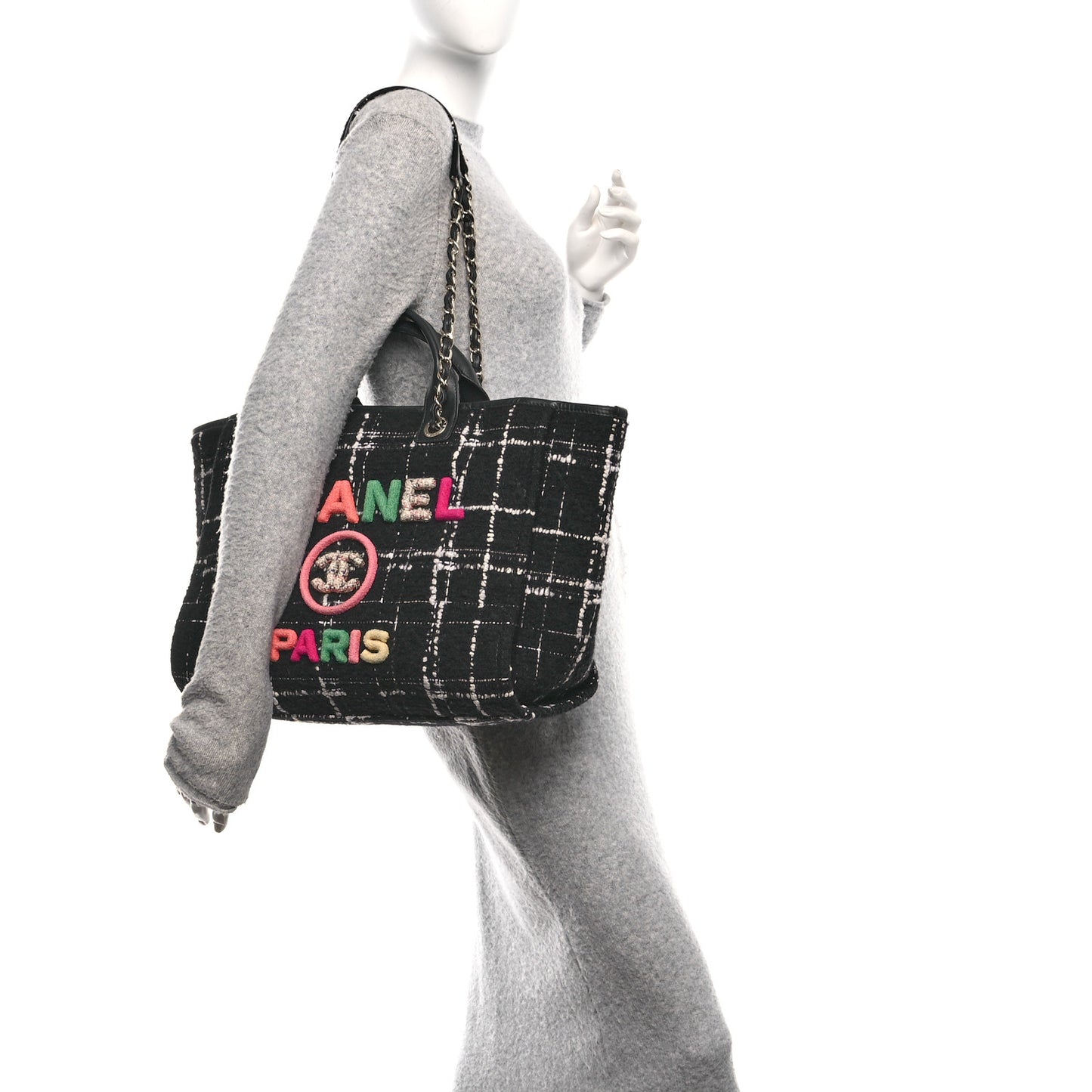 Tweed Medium Deauville Tote Black White Multicolor
