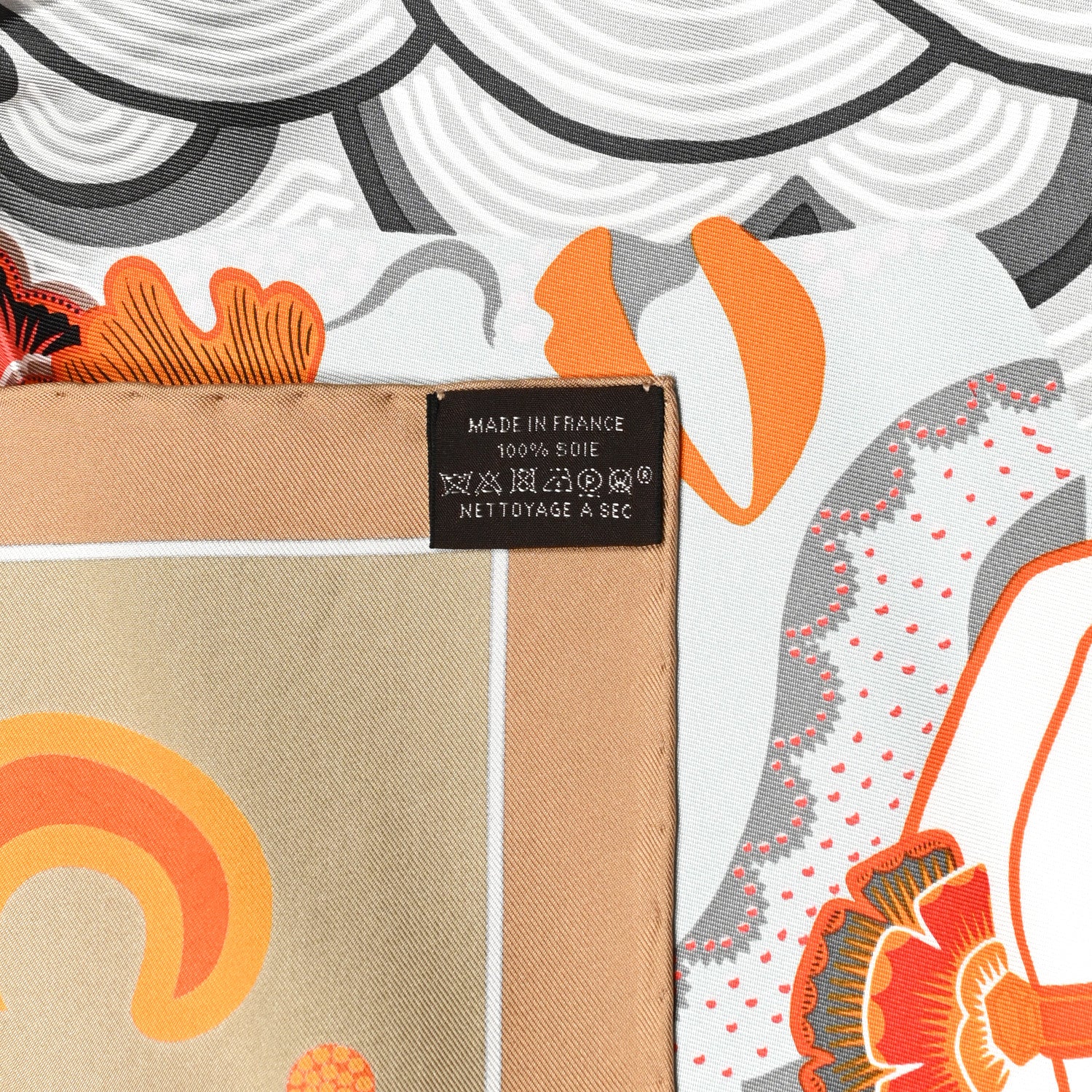Hermes Silk Twill Duo Cosmique Scarf 90 Caramel Orange Gris 4 of 4