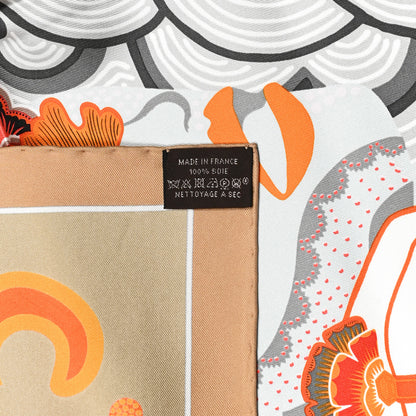 Hermes Silk Twill Duo Cosmique Scarf 90 Caramel Orange Gris 4 of 4