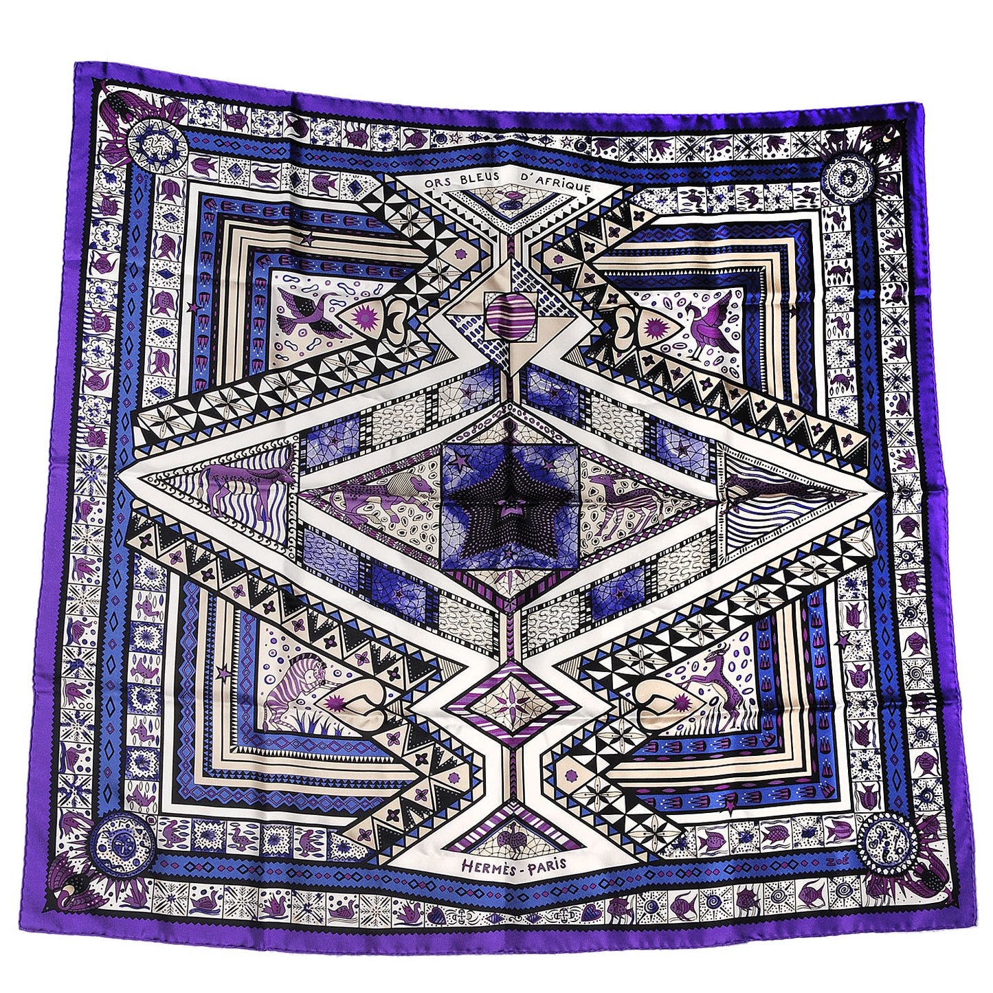 Silk Ors Blues d'Afrique Scarf 90 Violet Blanc Parme