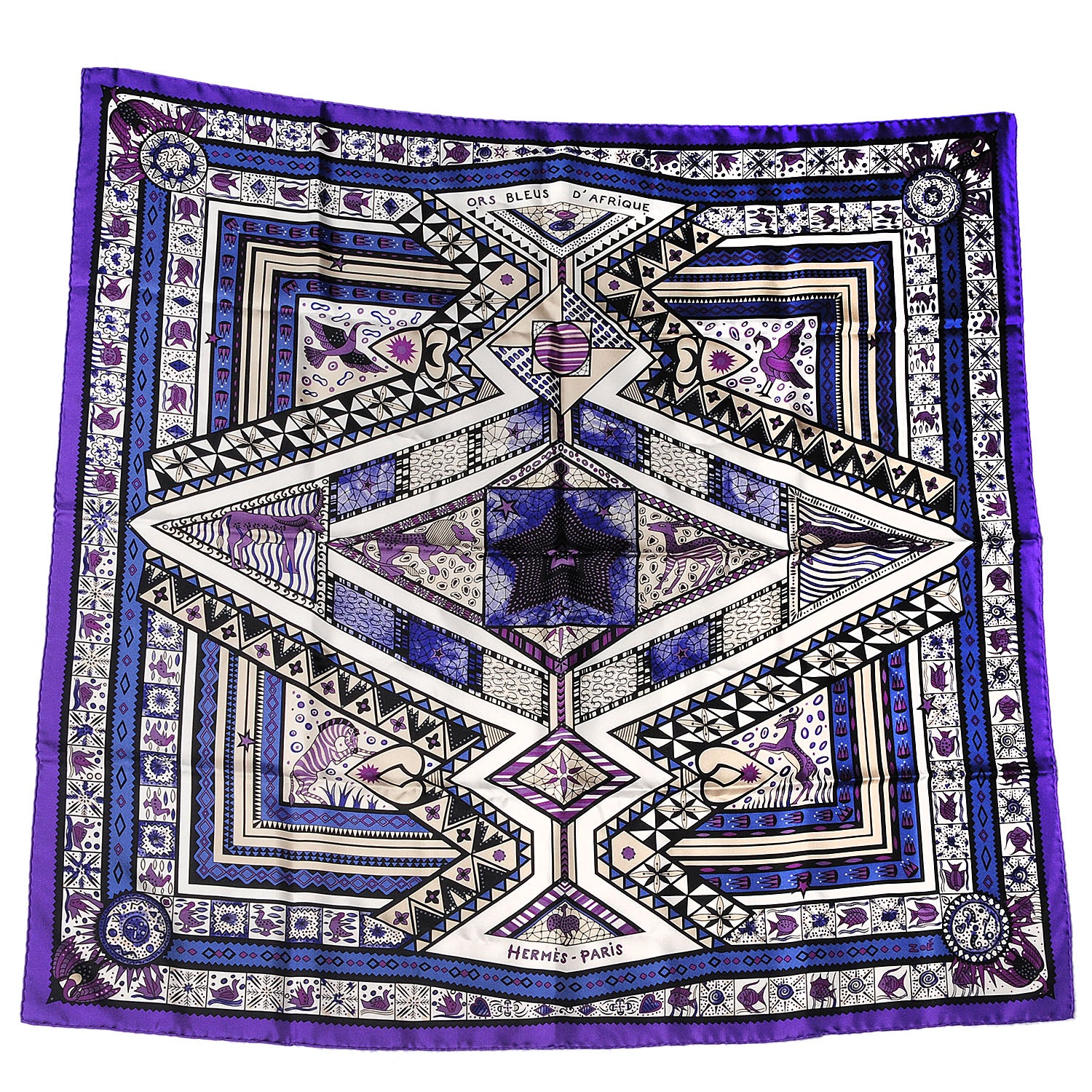 Hermes Silk Ors Blues d'Afrique Scarf 90 Violet Blanc Parme 2 of 6