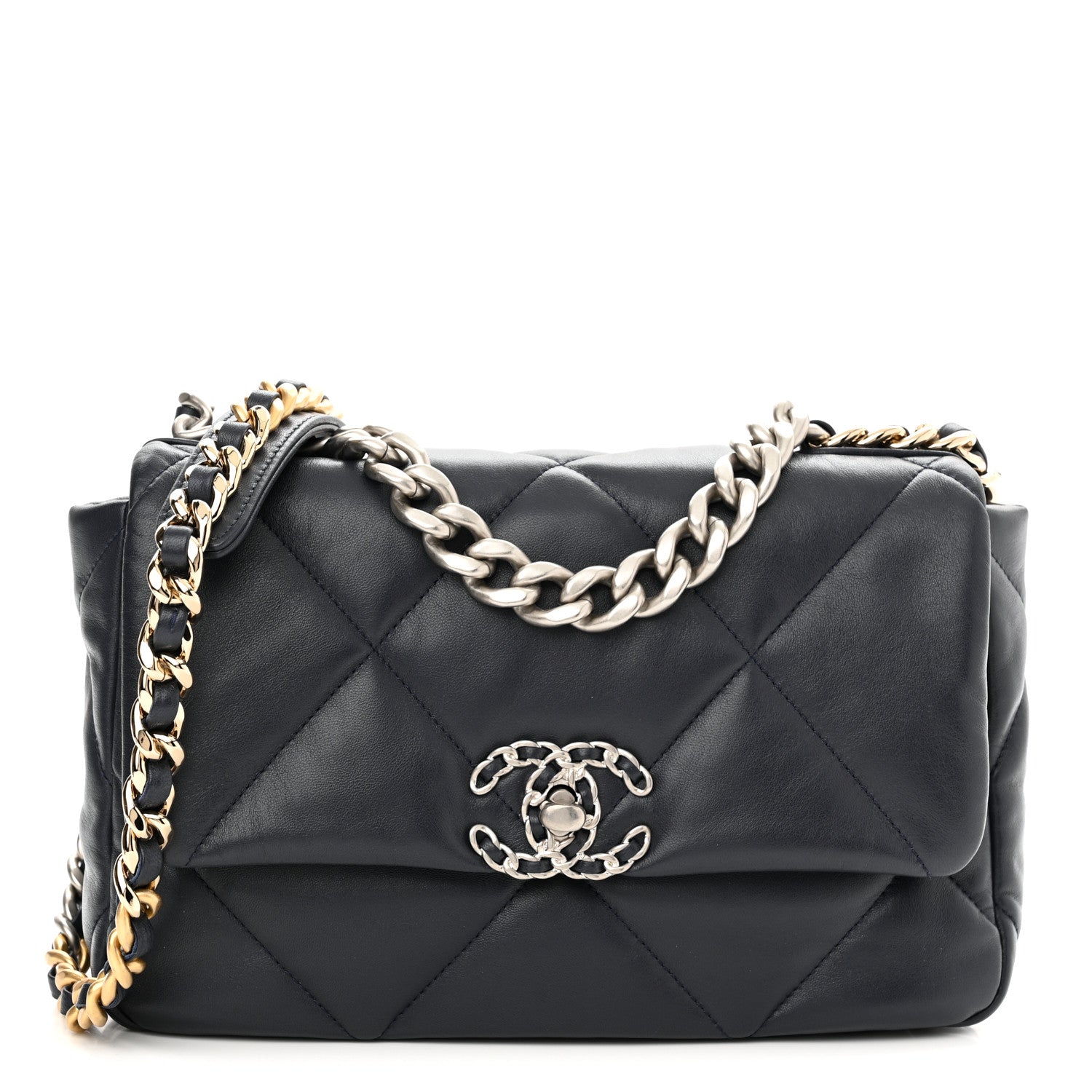 Chanel Goatskin Quilted Medium Chanel 19 Flap Navy Blue 1 of 10