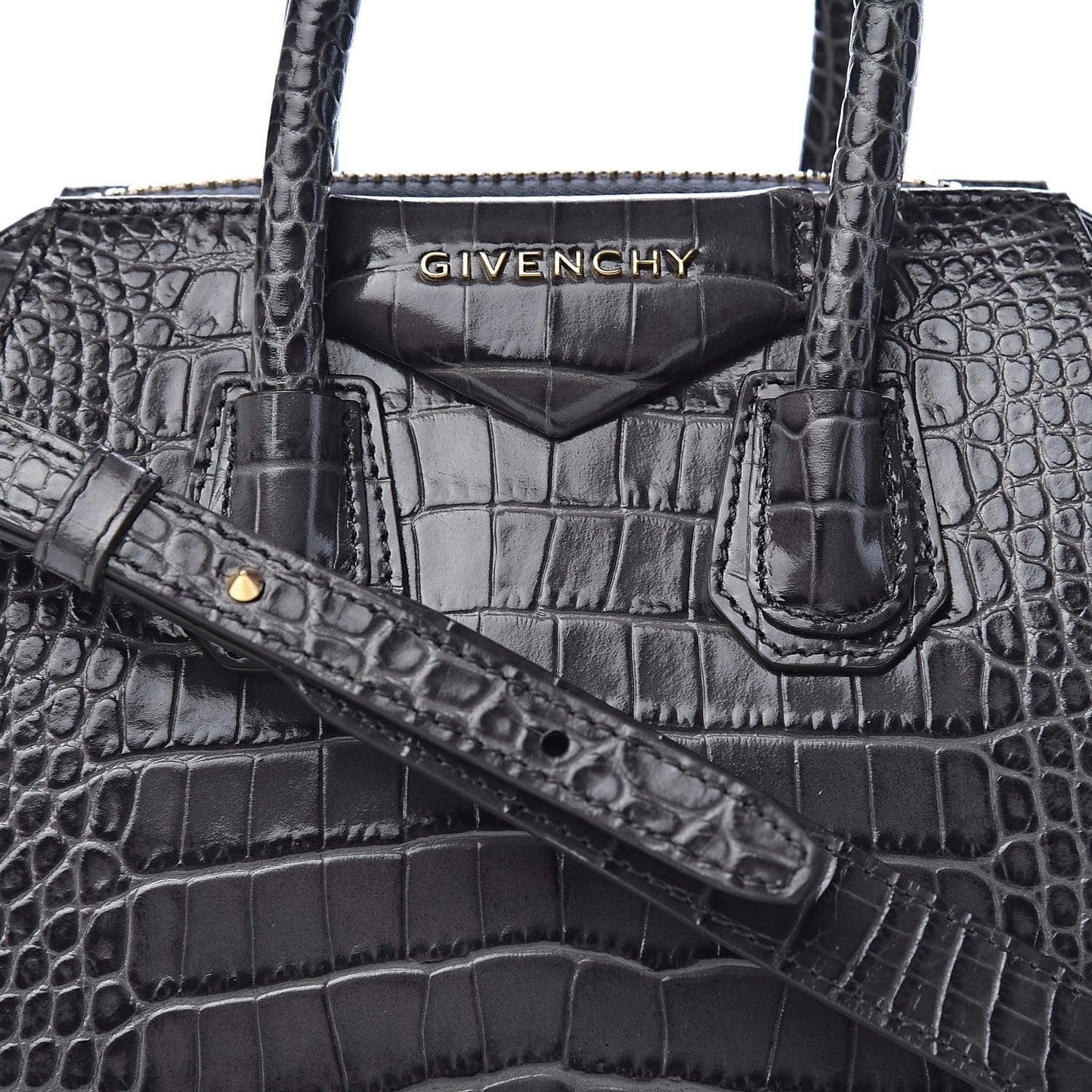 Calfskin Crocodile Embossed Mini Antigona Storm Grey