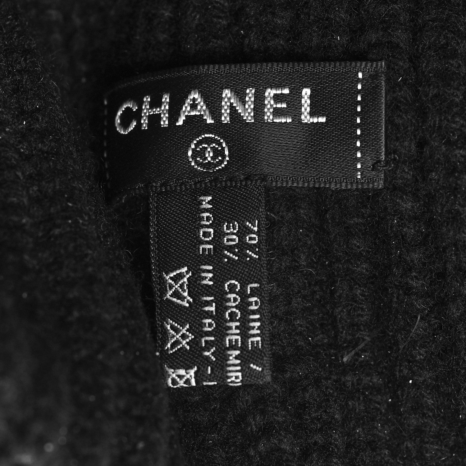 Chanel Wool Cashmere CC Beanie Hat Light Black White 4 of 4