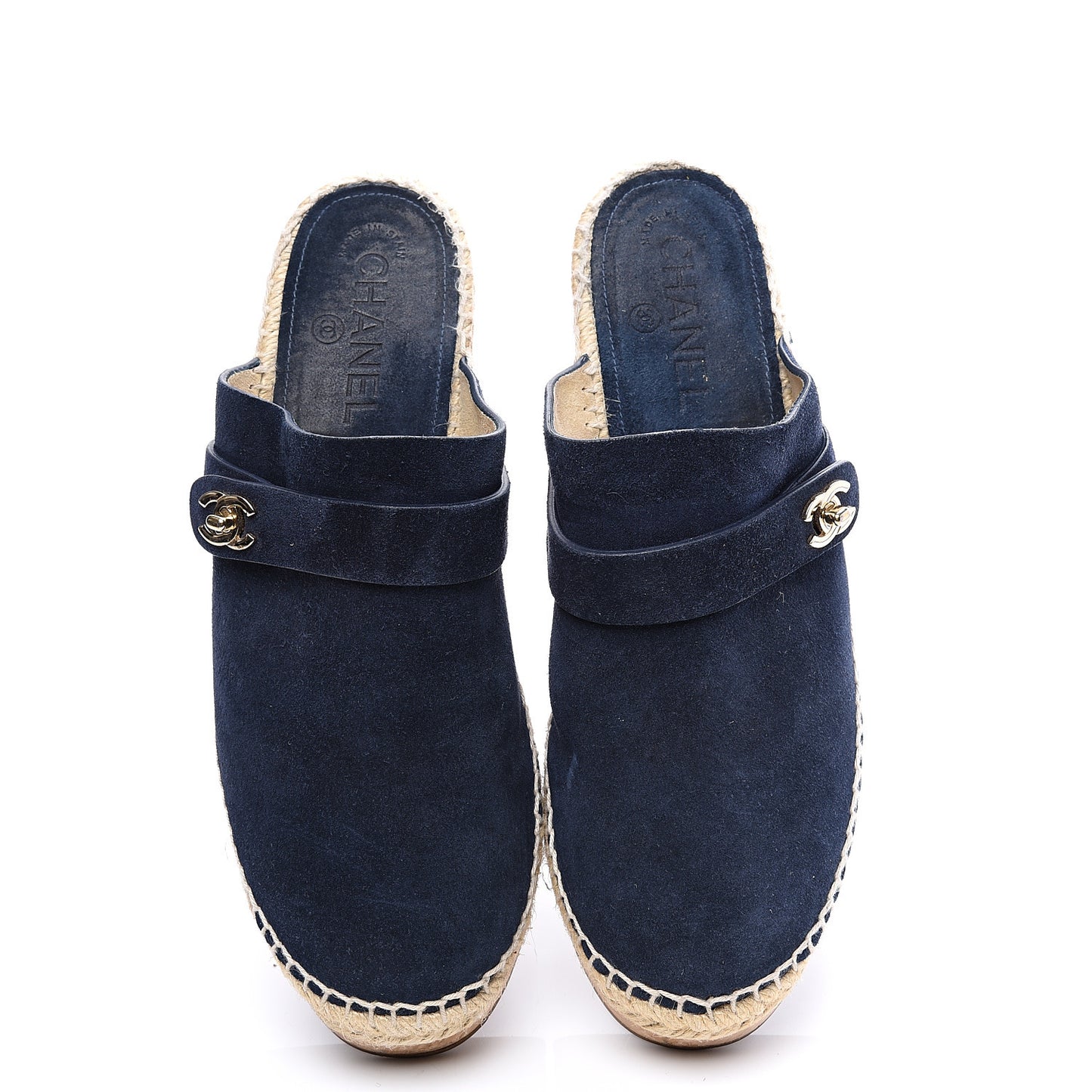 Suede Calfskin CC Turn Lock Clog 40 Navy