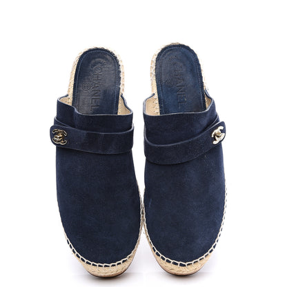 Chanel Suede Calfskin CC Turn Lock Clog 40 Navy 5 of 10