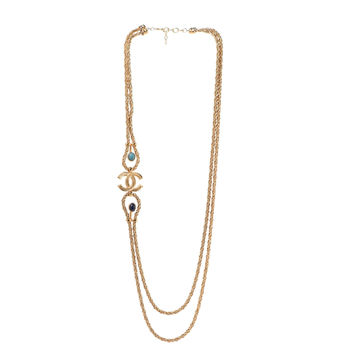 Chanel Gripoix Poured Glass Braided CC Long Necklace Gold Green Blue 3 of 6