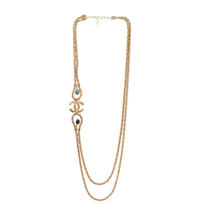 Chanel Gripoix Poured Glass Braided CC Long Necklace Gold Green Blue 3 of 6