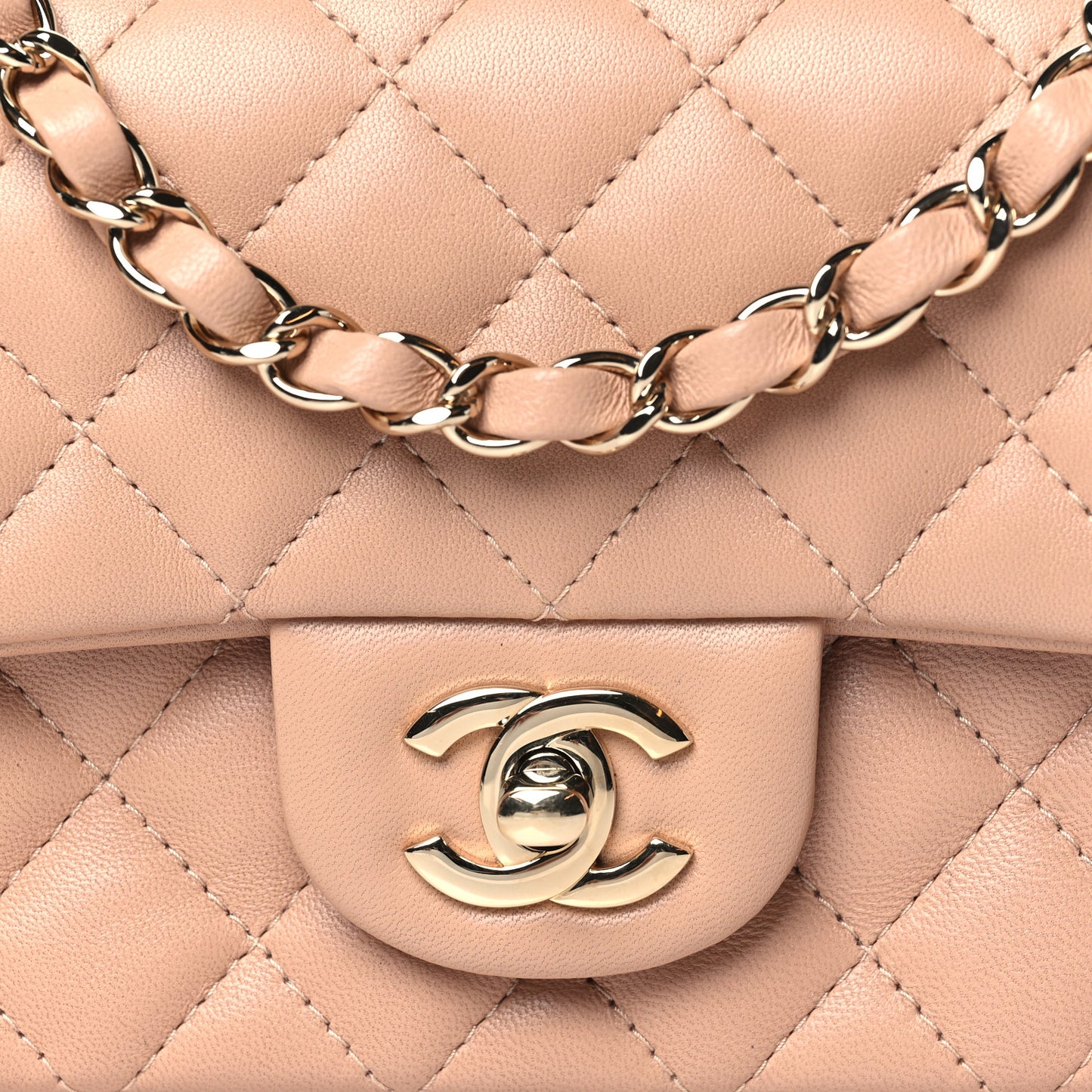 Lambskin Quilted Mini Rectangular Flap Beige