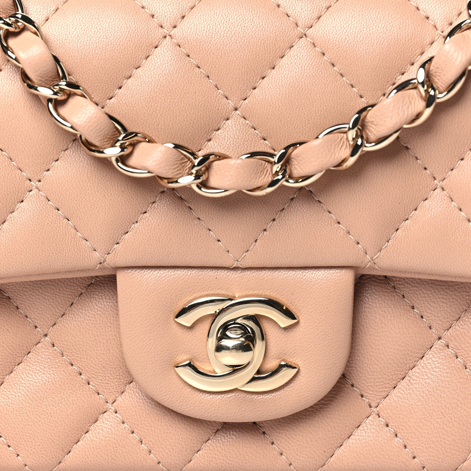 Chanel Lambskin Quilted Mini Rectangular Flap Beige 8 of 11