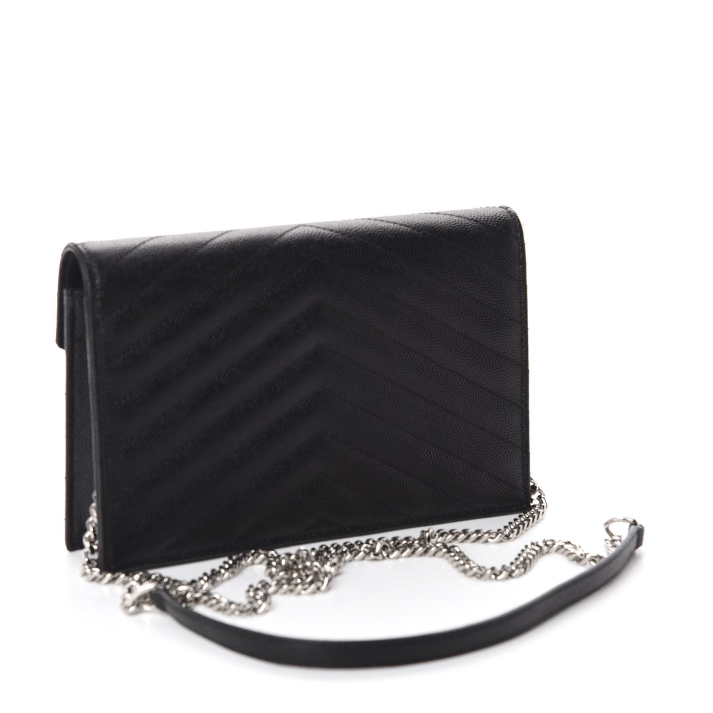 Grain De Poudre Matelasse Chevron Monogram Envelope Chain Wallet Black