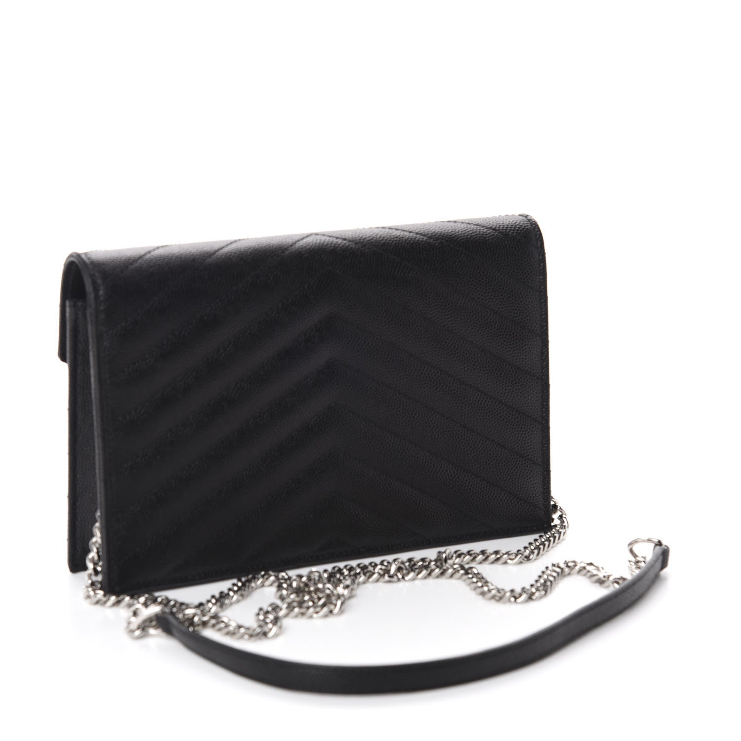 Saint Laurent Grain De Poudre Matelasse Chevron Monogram Envelope Chain Wallet Black 3 of 11