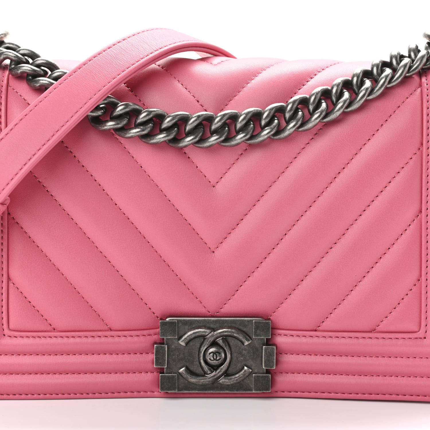 Chanel Calfskin Chevron Quilted Medium Boy Flap Pink 8 of 12