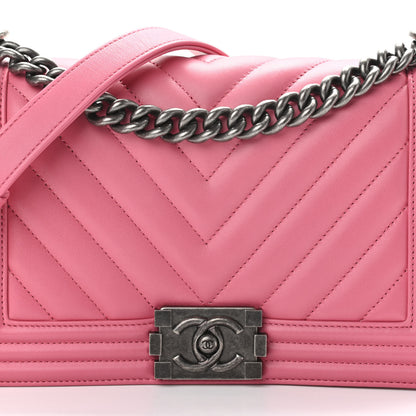 Chanel Calfskin Chevron Quilted Medium Boy Flap Pink 8 of 12