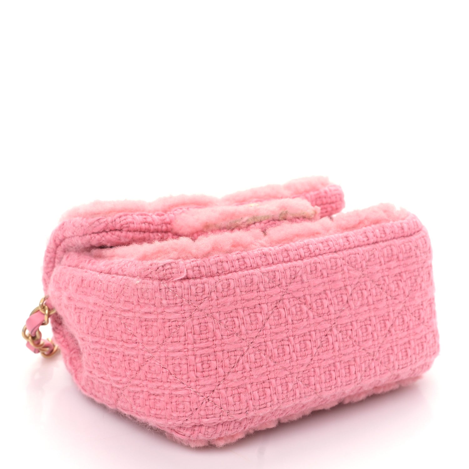 Chanel Shearling Tweed Quilted Mini Square Flap Bag Light Pink 4 of 9