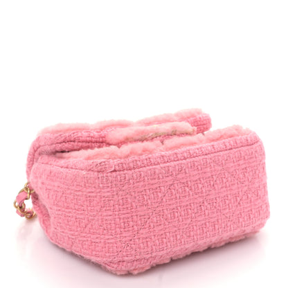 Chanel Shearling Tweed Quilted Mini Square Flap Bag Light Pink 4 of 9