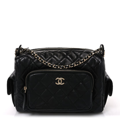 Chanel Shiny Crumpled Lambskin Quilted Medium Preppy Pocket Camera Case Black 1 of 10