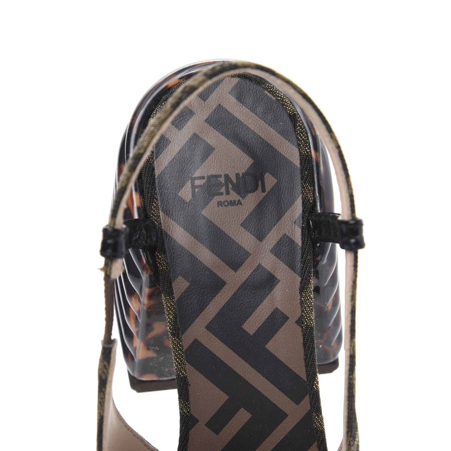 Fendi Jacquard Calfskin FF Tortoise Promenade Slingback Loafer Pumps 35.5 Tobacco 6 of 8