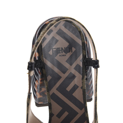 Fendi Jacquard Calfskin FF Tortoise Promenade Slingback Loafer Pumps 35.5 Tobacco 6 of 8