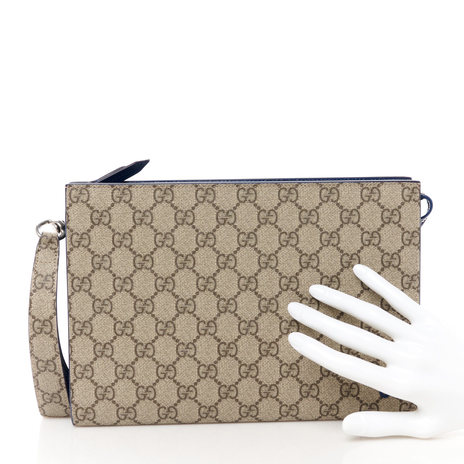 Gucci GG Supreme Monogram Bi-Color Small Zip Wristlet Pouch Beige Ebony Royale 2 of 11