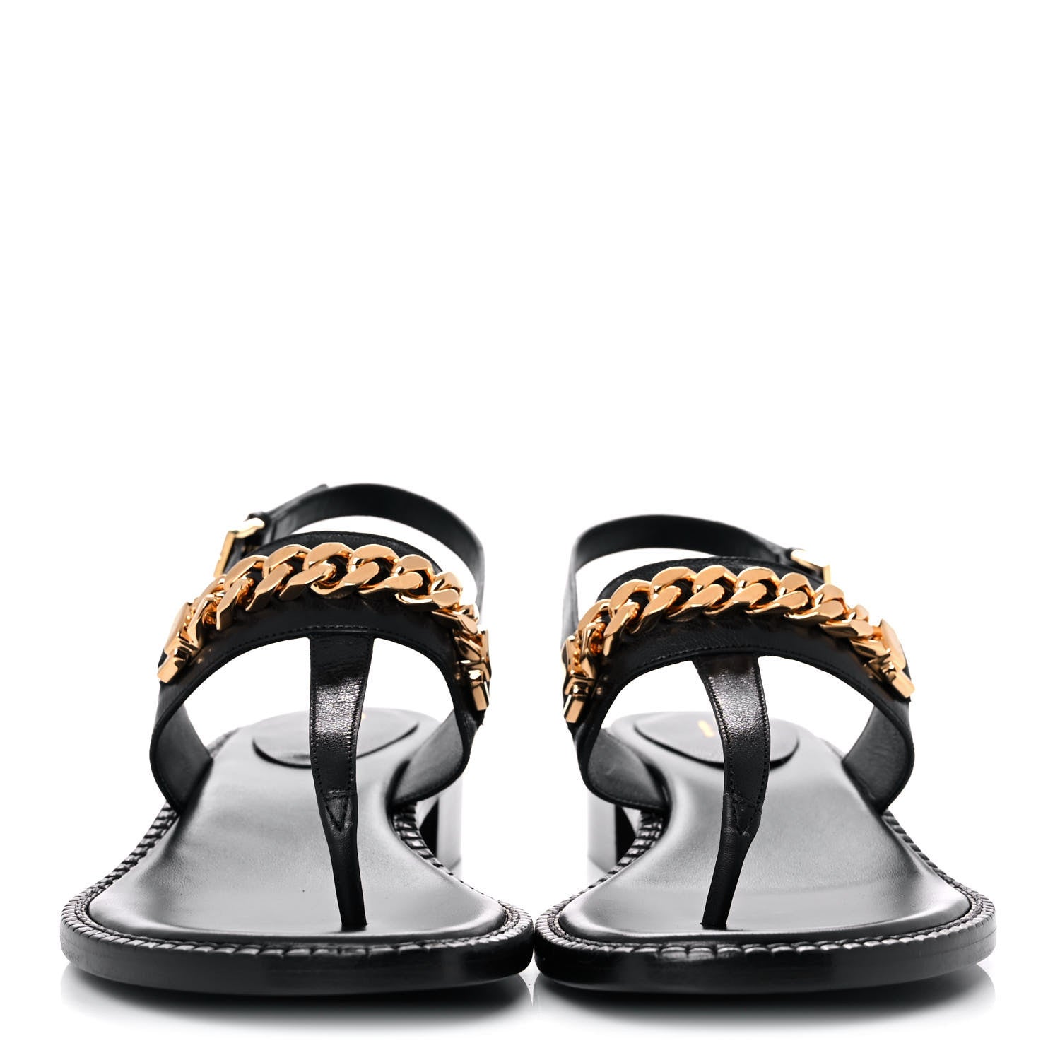 Gucci Calfskin Chain Thong Sandals 39 Black 2 of 8