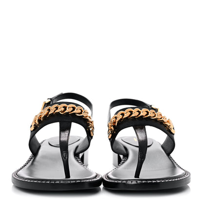 Gucci Calfskin Chain Thong Sandals 39 Black 2 of 8