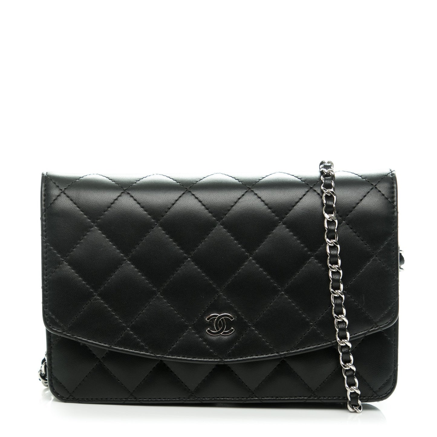 Lambskin Quilted Wallet On Chain WOC Black