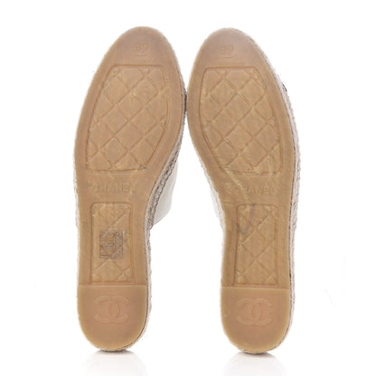 Chanel Iridescent Goatskin CC Espadrille Mules 39 Ivory Black 6 of 6