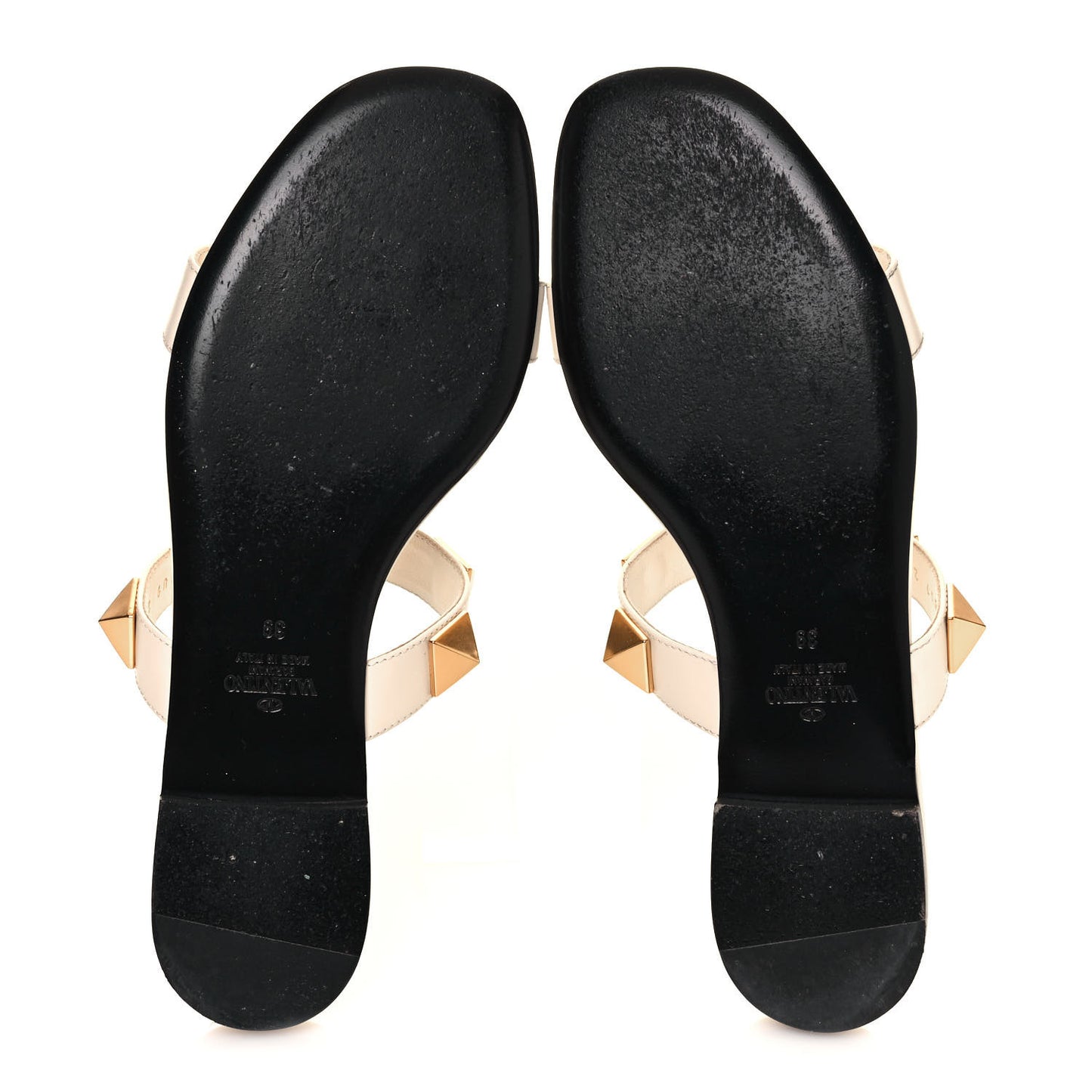 Calfskin Roman Stud Flat Slide Sandals 39 Light Ivory