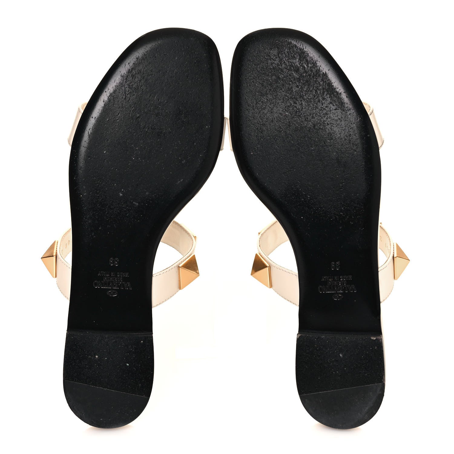Valentino Garavani Calfskin Roman Stud Flat Slide Sandals 39 Light Ivory 5 of 9