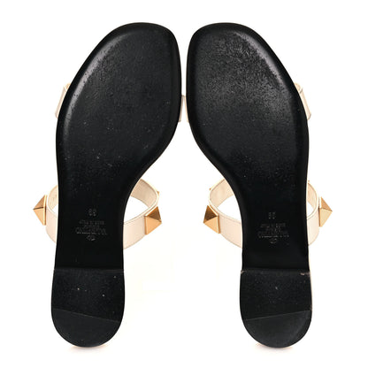 Valentino Garavani Calfskin Roman Stud Flat Slide Sandals 39 Light Ivory 5 of 9